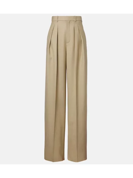 Pantaloni Saint Laurent de lână cu picior lat bej