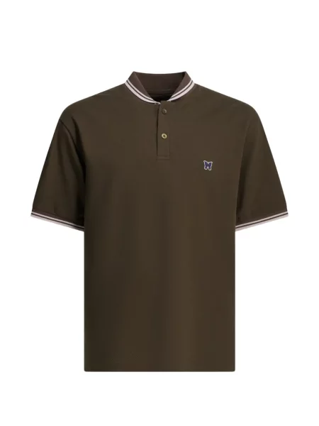 Tricou polo Needles cu broderie cu dungi maro