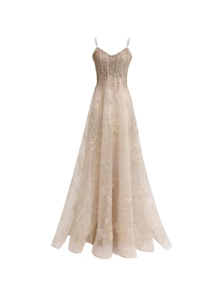 Rochie maxi Gemy Maalouf cu broderie din tul