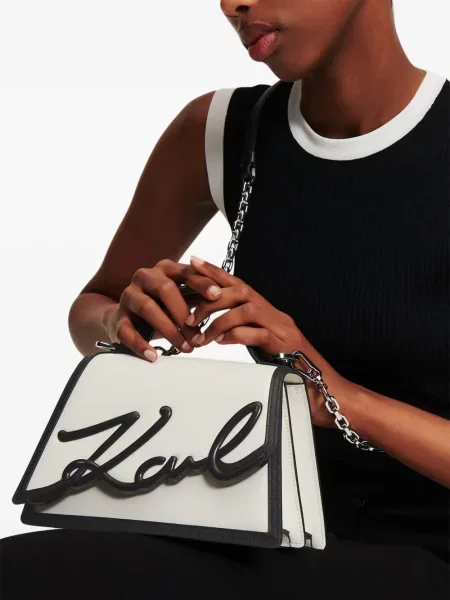 Iš natūralios odos odinė rankinė Karl Lagerfeld K/Signature balta
