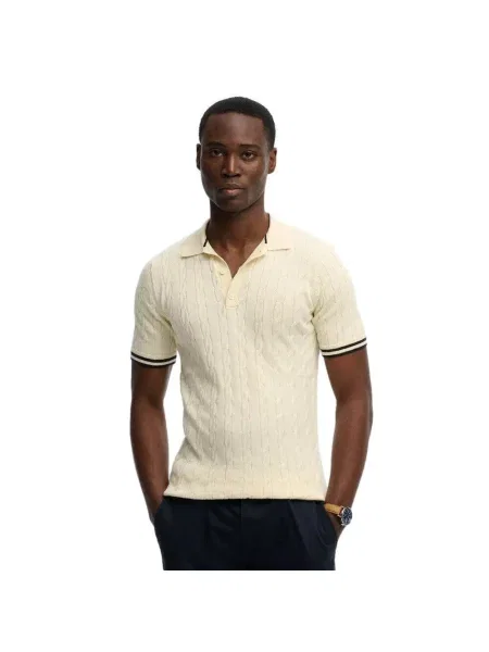 Polo o textured knit Superdry beżowa
