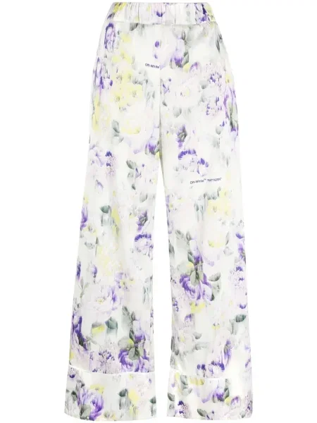 Pantaloni Off-white cu model floral cu imagine alb