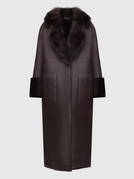 Темно-коричнева дублянка з хутром соболя Fabio Gavazzi коричнева