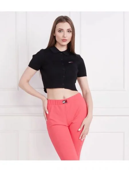 Tommy Jeans Pulover TJW BUTTON THRU | Cropped Fit negru