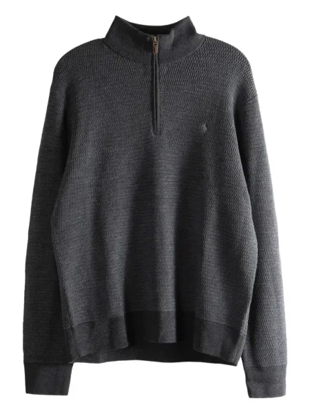 Pulover Polo Ralph Lauren cu broderie de jumătate de fermoar negru