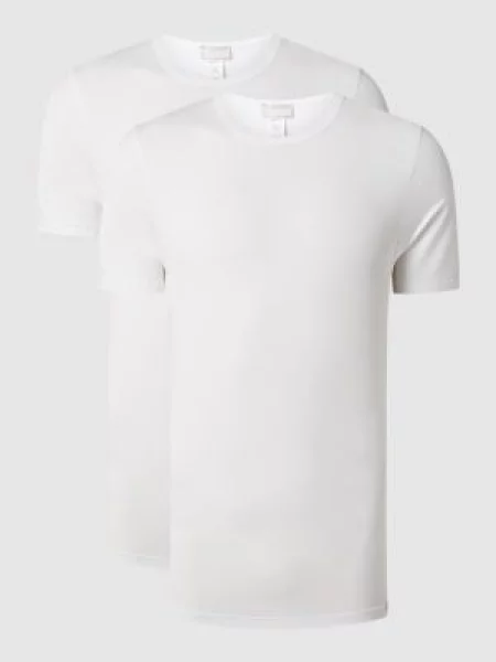 T-shirt z detalem z logo w zestawie 2 szt. model ‘Cotton Essentials’ Hanro biała