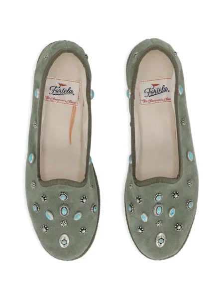 Semišové baleríny Fortela se cvočky zelené