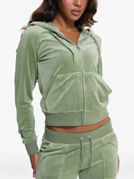 Hanorac cu glugă Juicy Couture din velur verde