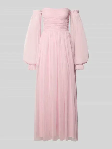 Sukienka wieczorowa w długości midi z marszczeniami Lace & Beads różowa