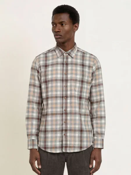 Ragman Košile Regular Fit šedá / hnědá bílá