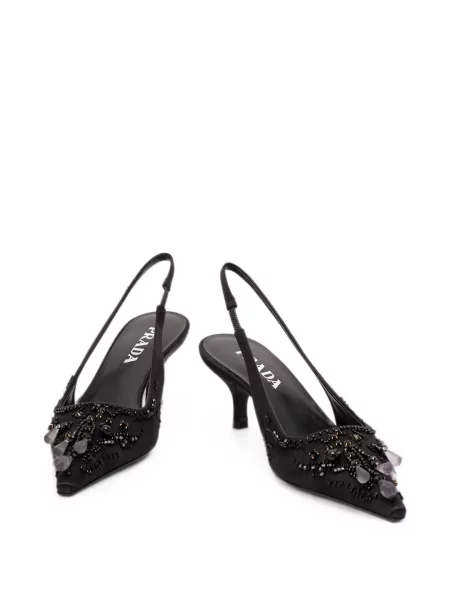 Pantofi cu toc Prada din satin slingback negru