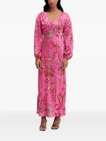 Rochie maxi Never Fully Dressed cu imagine cu decolteu în V cu model paisley roz
