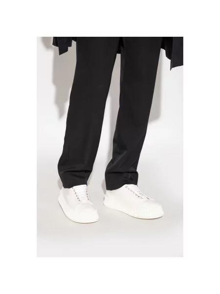 Sneakersy Jil Sander skórzane z okrągłym noskiem białe