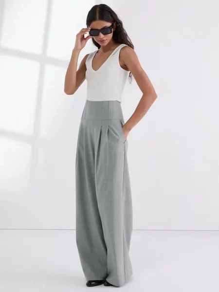 Karl Lagerfeld pantaloni de lână lat high waist gri