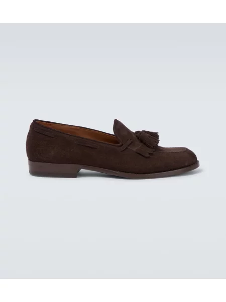 Pantofi loafer Dunhill din piele de căprioară maro