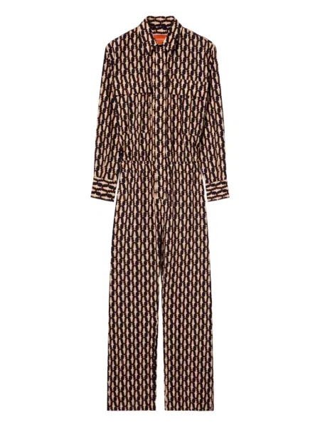 Kołnierzykowy kombinezon La Doublej z nadrukiem niebieski