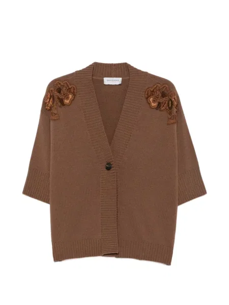 Scurt cardigan Ermanno Firenze cu model floral cu aplicații maro