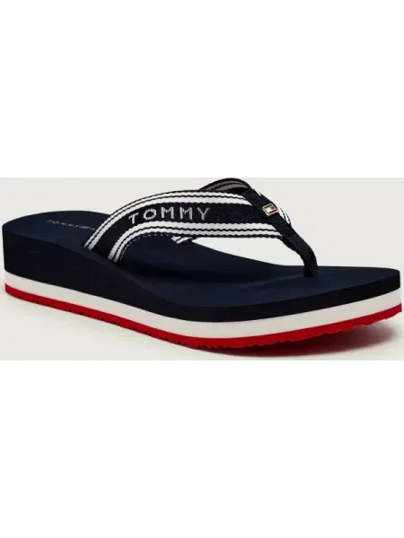 TOMMY HILFIGER Ujjelválasztó-pántos szandál tengerészkék / fehér kék