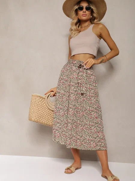 Verde-Roz Plisat Pantaloni Suedezi Talie Înaltă cu din și în Talie Isefia verde