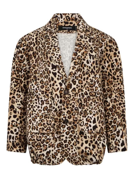 Sacou Dsquared2 cu imagine cu model leopard lung maro
