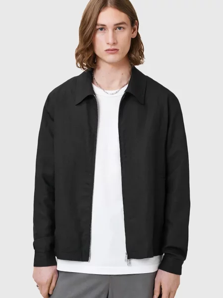 Яке с лен AllSaints BRADNER преходен модел черно