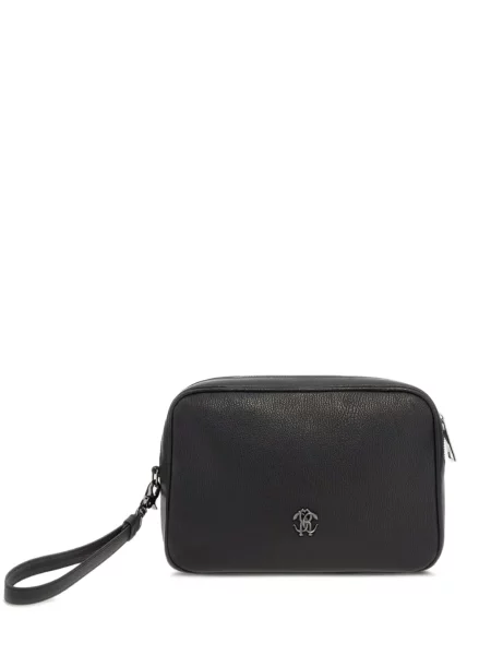 Kožna kožna torba Roberto Cavalli s autogramom crna