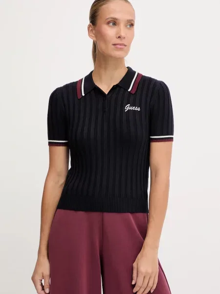Guess polo z dodatkiem wełny SABINA granatowy