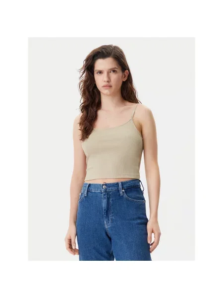 Calvin Klein Jeans Top Logo Slim Fit bež