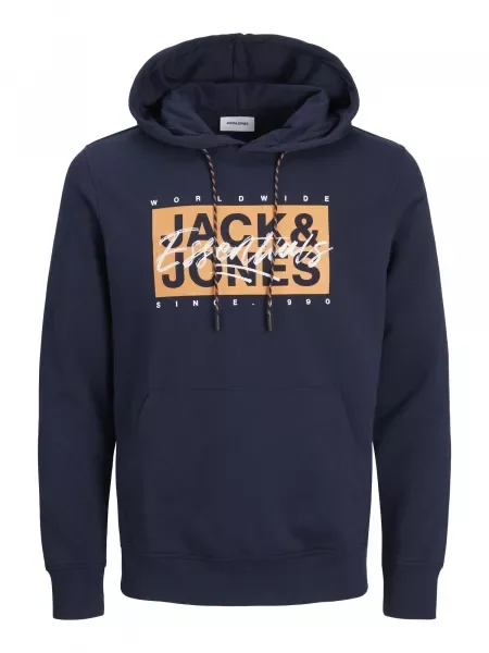 JACK & JONES Mikina JJColton marine modrá / oranžová bílá