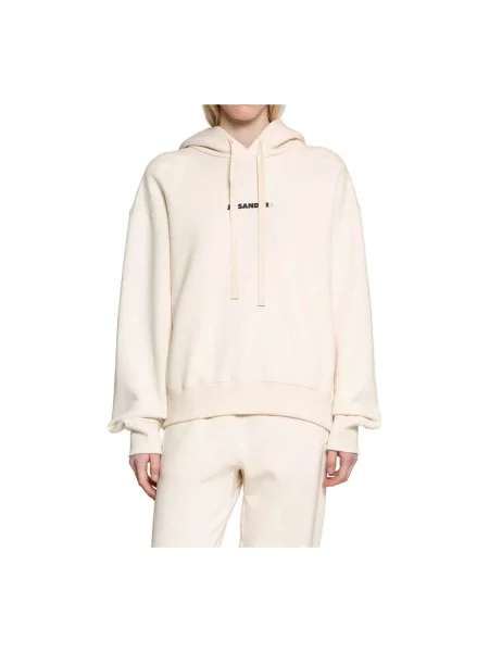 Bluza z kapturem Jil Sander z kapturem z logo beżowa
