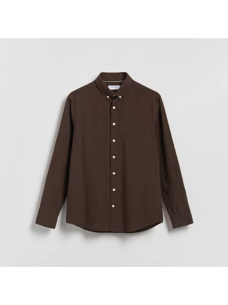 Reserved Košile slim fit s vysokým podílem bavlny tmavě hnědá