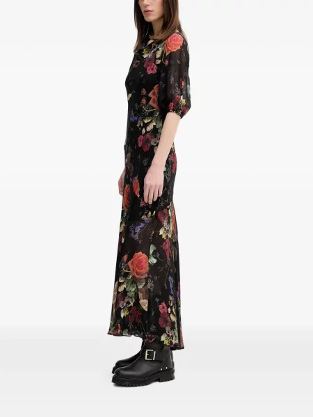Rochie maxi Allsaints cu model floral cu imagine negru