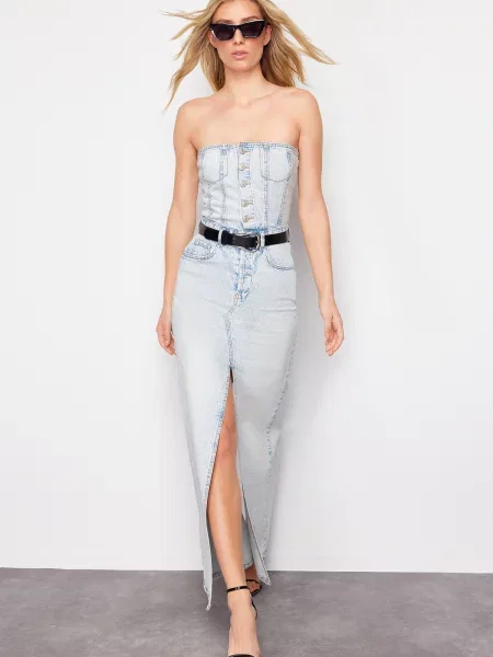Rochie din denim Trendyol fără bretele gri