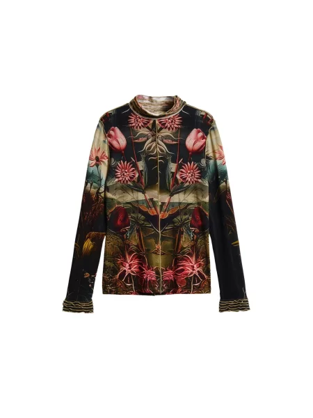 Desigual Tricou oliv / roșu / roșu deschis negru