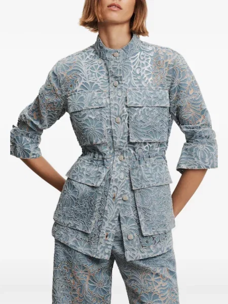 Geacă Veronica Beard cu model floral din dantelă albastru