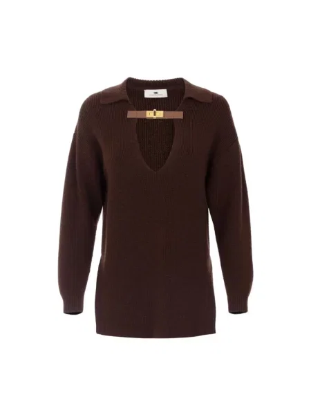 Sweter Elisabetta Franchi wełniany brązowy