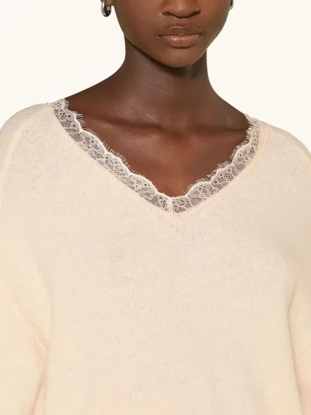 Milano Italy Sweter Z Koronką weiss