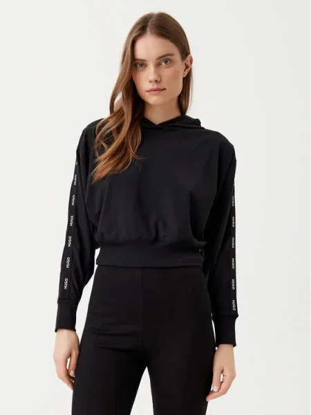 Суичър с качулка Hugo с качулка с апликация черно