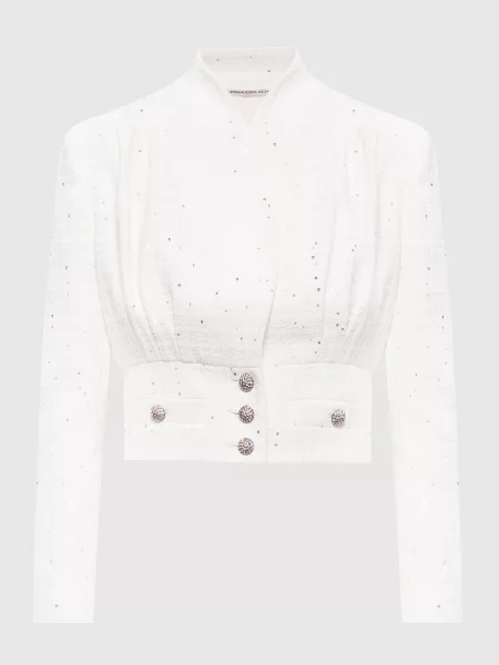 Твідовий укорочений жакет з паєтками Alessandra Rich білий