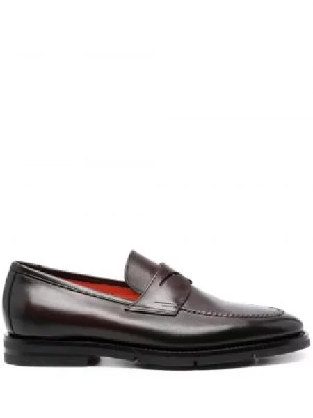 Pantofi loafer Santoni din piele roșu