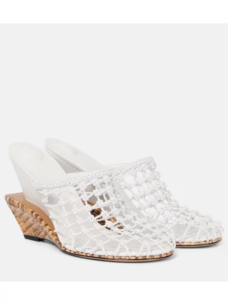 Papuci tip mules Jacquemus din piele cu pană alb