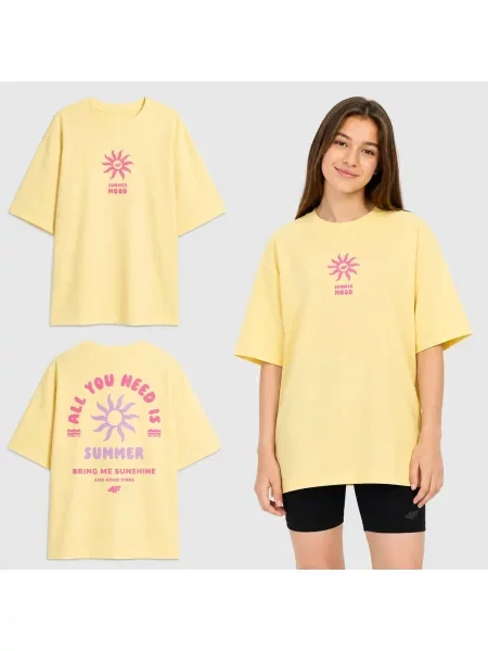 T-SHIRT DZIEWCZĘCY 4F SPORTOWY KOSZULKA Z żółta
