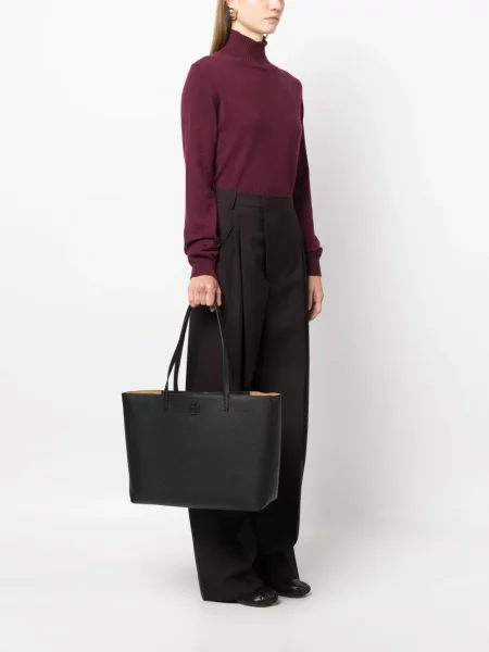 Iš natūralios odos shopper rankinė Tory Burch juoda