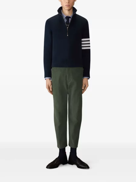 Pulover Thom Browne cu dungi de jumătate de fermoar albastru