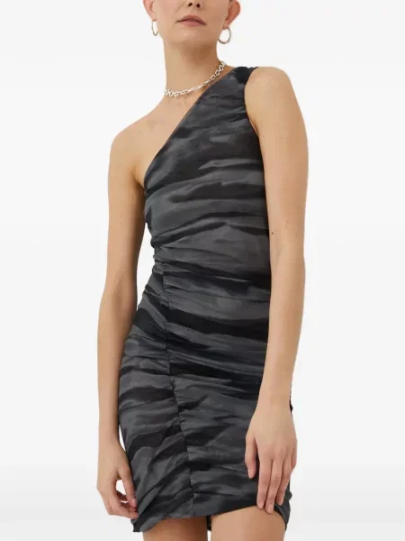 Rochie mini Samsøe Samsøe cu volane cu un umăr gol de costum gri