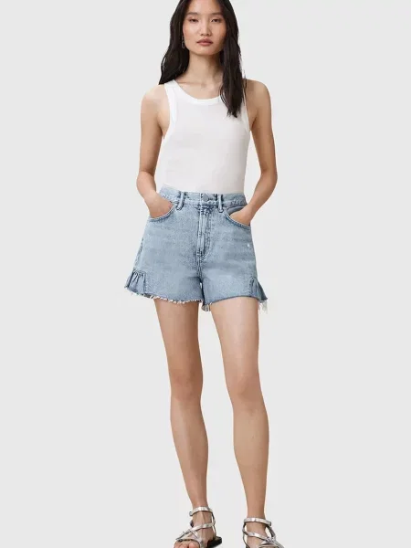 AllSaints szorty ELIANA gładkie high waist niebieski