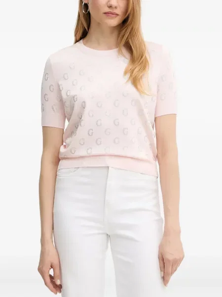 Scurt top Guess cu autograf roz