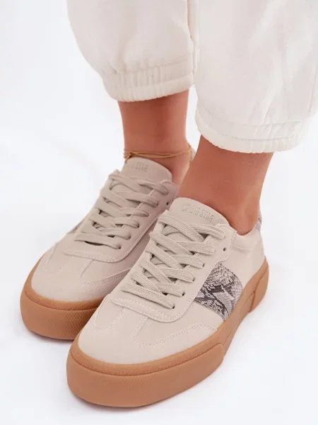 Teniși Big Star Shoes din piele cu model piele de șarpe maro