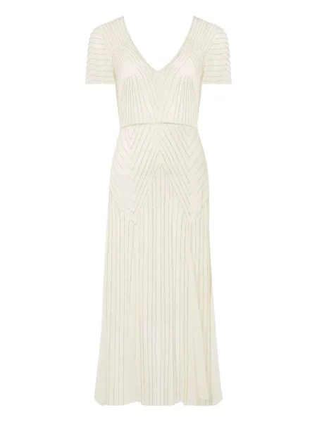Rochie maxi Temperley London cu decolteu în V cu mărgele de costum alb