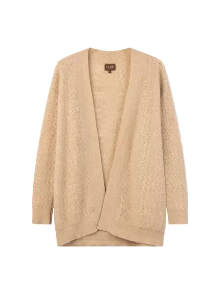 GOBI Cashmere Geacă tricotată Ajour Knit Open-Front Cashmere Cardigan' bej